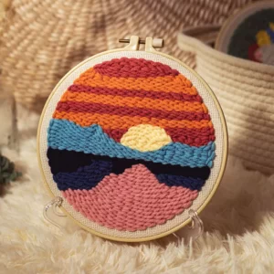 punch needle avec motif paysage d'un couché de soleil